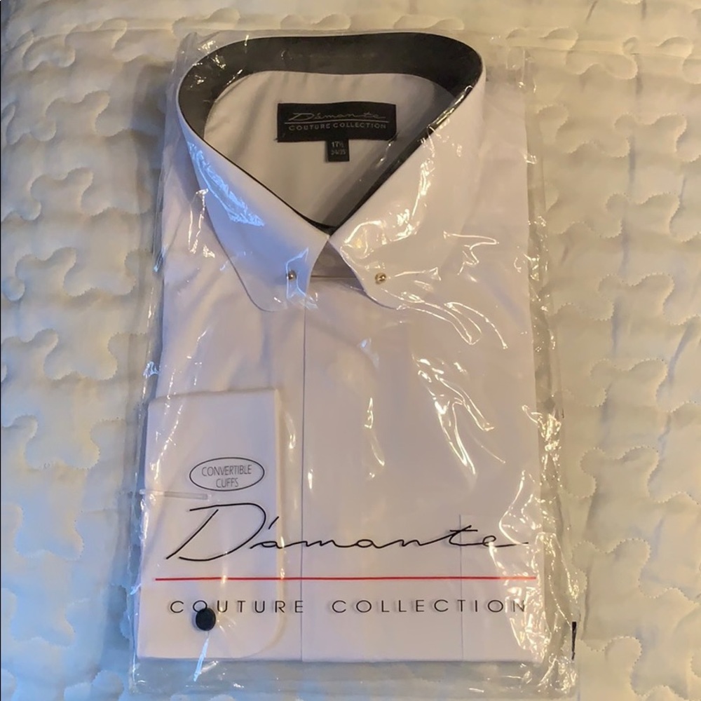 White Collar Button Down Shirt w/Convertible Cuffs